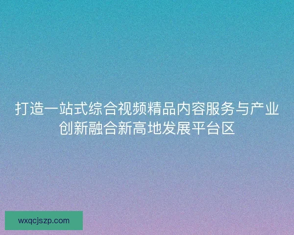 打造一站式综合视频精品内容服务与产业创新融合新高地发展平台区